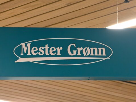 Oslo, Norway-Nov.26th 2025: Mester Gr&oslash;nn brand logo store sign