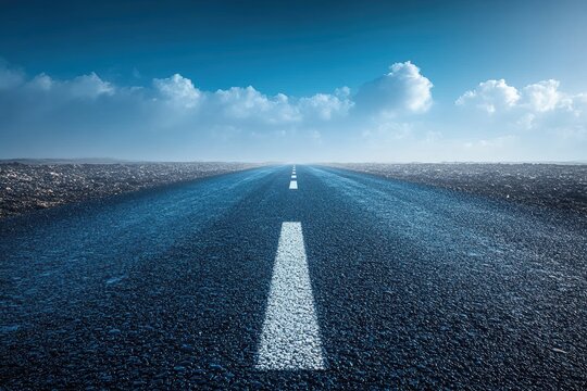 Open road stretches toward horizon under cloudy sky at dawn