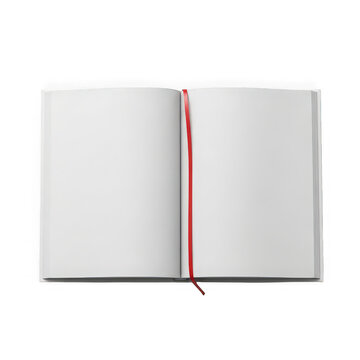 Open notebook with blank pages and a red bookmark ribbon