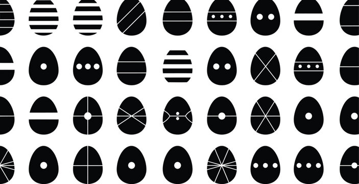 Minimalist Easter eggs collection with simple geometric lines and dots black silhouette icon set