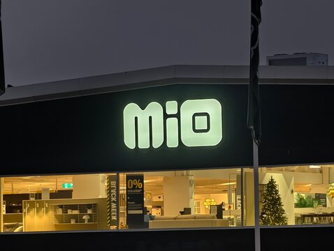 Varmland County, Sweden-Nov.26th 2025: Mio brand logo store sign
