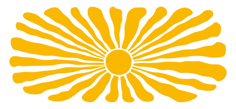 Sun summer background, retro groovy burst pattern. Abstract sun ray wave isolated on white bg. Yellow summer boho shape, light beam poster. Cartoon vector illustration