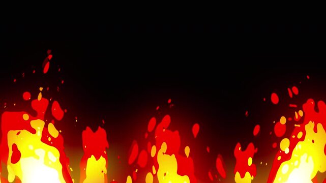 Animation 2d fire flame with cartoon and abstract realistic wall on black  background. suitable video editing , vfx animation and motion graphics. alpha channel only 4k
