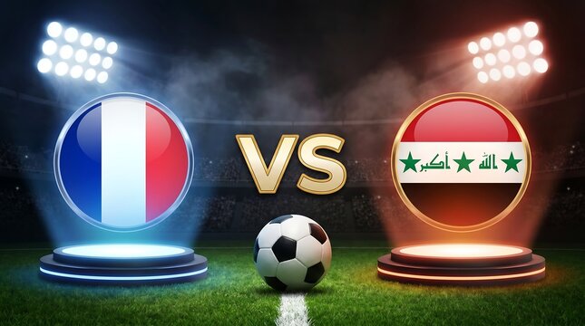 France vs iraq football match concept with national flags on stadium background