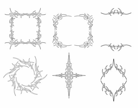 Neo tribal cyber sigilism frame , abstract gothic ornamental, cyber border design, blackwork graphic prints streetwear elements