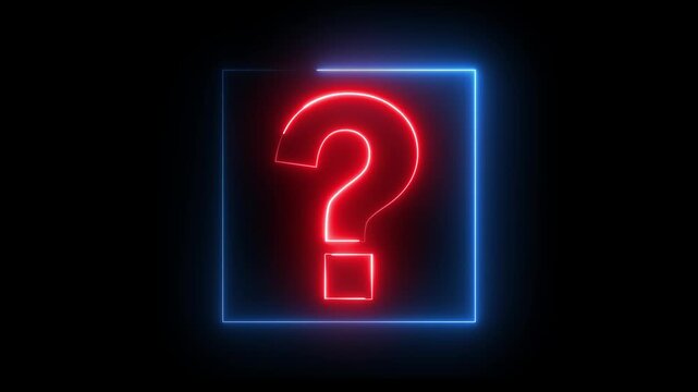 Glowing neon red and blue color question mark sign icon animation quiz confusion mark punctuation interrogative sign education exam circle alphabet sign symbol on black background