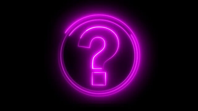 Glowing neon pink color question mark sign icon animation quiz confusion mark punctuation interrogative sign education exam circle alphabet sign symbol on black background