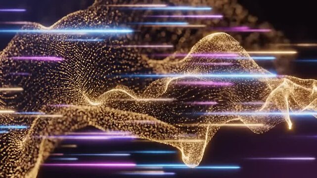 Vibrant digital wave form pulses with neon lines across a dark background