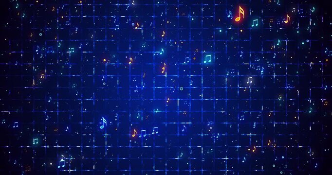 4K Floating Musical Notes Animation backdrop. Musical Notes Floating for advertisements, nightclubs, DJs, and party visuals. Easy to put into any video.