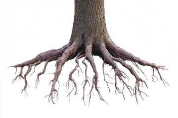 Fototapeta premium Tree roots extend from the base into the ground showcasing their structure and form
