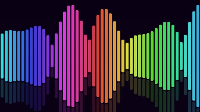 Vibrant rainbow audio spectrum equalizer animation with reflection animation