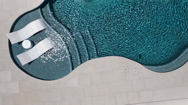 Aerial View Luxury Swimming Pool With Spa Hot Tub and Blue Water 4K
