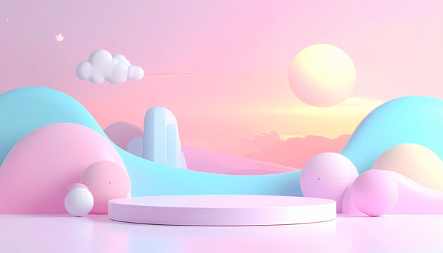 Abstract Pastel Landscape Platform Scene