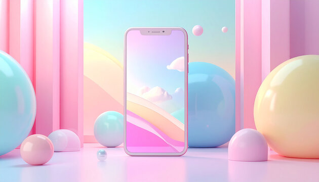 Pastel Smartphone Display with Soft Shapes