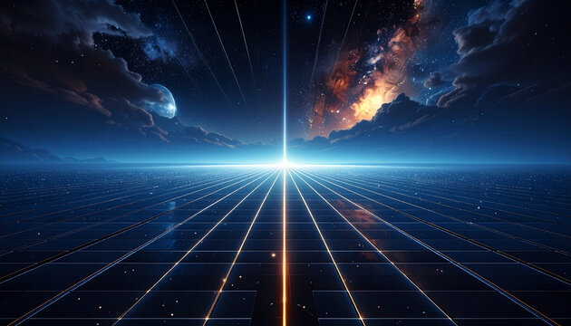 Futuristic Horizon with Cosmic Light