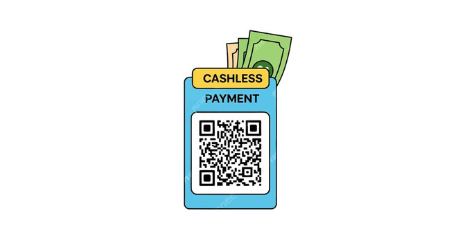 Digital cashless payment method with QR code.