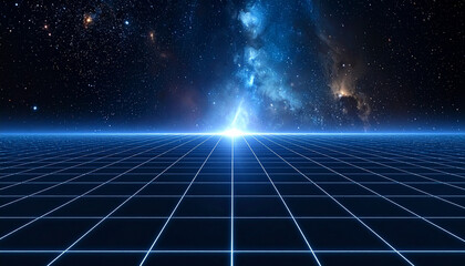 Retro Futuristic Grid Under the Milky Way