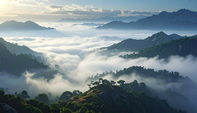 Sunrise Over Misty Mountain Valley