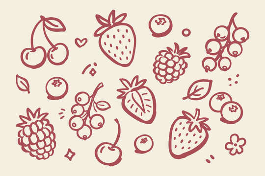 Berry Fruit Set Naive Doodle Vector Illustration