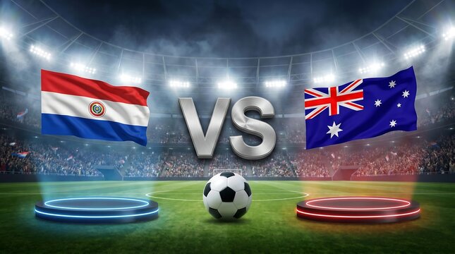 Paraguay vs australia soccer match concept with national flags in stadium