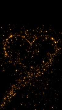 valentines day heart shape frame golden sparkle glitters light trail alpha channel loopable animation, shiny glowing gold stars isolated love vertical social media motion design element