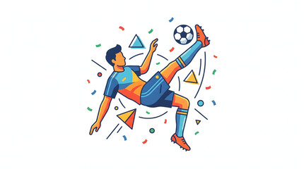 Fototapeta premium Hand drawn vector illustration of a man running and playing soccer in action sport cartoon style