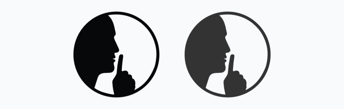 Silence vector icon with finger on lips gesture for quiet or secret concept