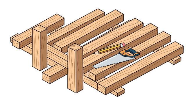 A broken wooden pallet with tools.