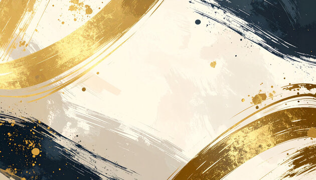 Gold and black brush strokes with splatter abstract background