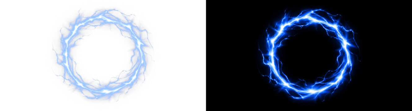 Blue Lightning Ring Light Effect PNG Overlay Element, on transparent background