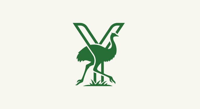 Green Ostrich Logo with Stylized V Shape Design.