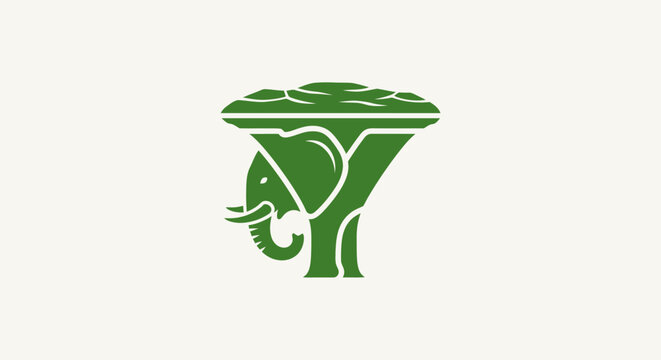 Green Elephant Head Silhouette with Tree Design.