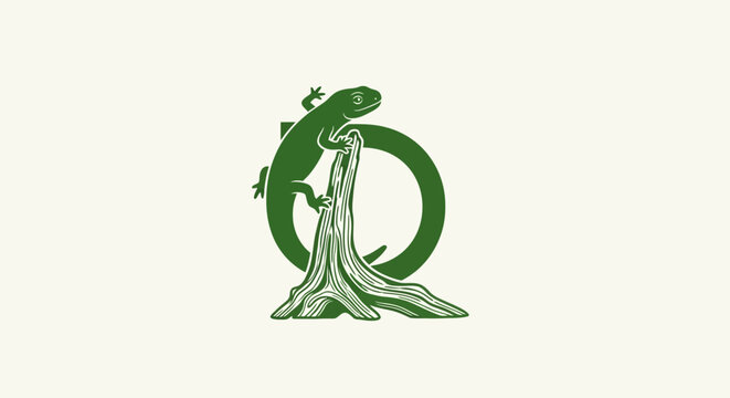 Green Lizard Wrapped Around Tree Trunk Logo.