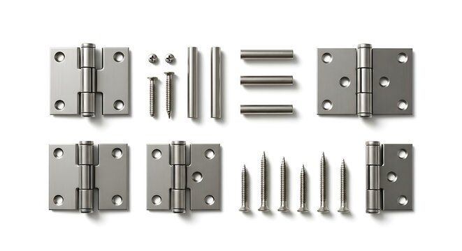 Set of metal door hinges hardware.