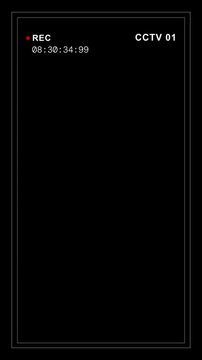 Vertical CCTV recording screen overlay video, CCTV monitoring screen template with single camera on vertical video, Alpha channel 4K video 