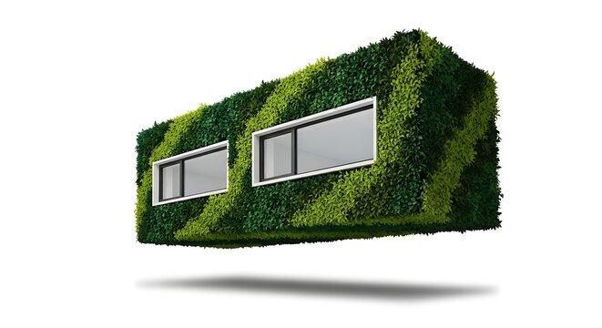 Sustainable green building with windows.