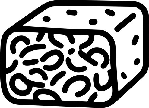 Hand-drawn illustration of a cube-shaped sponge with textured surface and internal structure.