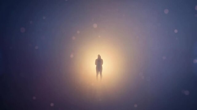 Abstract representation of two silhouetted figures holding hands amidst swirling light patterns in a dreamy atmosphere