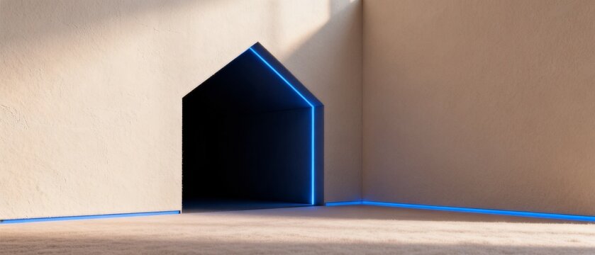 Modern Neon House Shape in Minimalist Corner