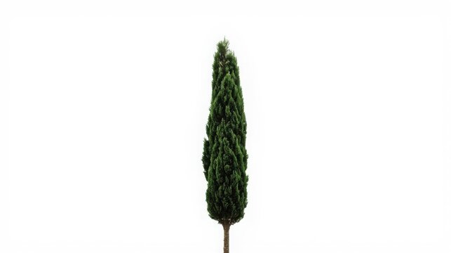 Solitary Tall Cypress Tree Standing Against White Sky in Minimalist Realism Style