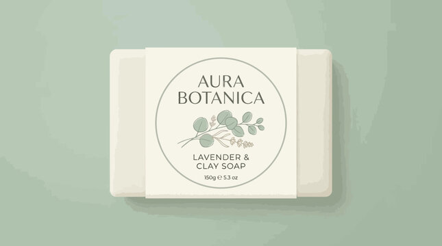 Natural Lavender and Clay Handmade Soap Bar with Minimalist Botanical Packaging for Skin Care