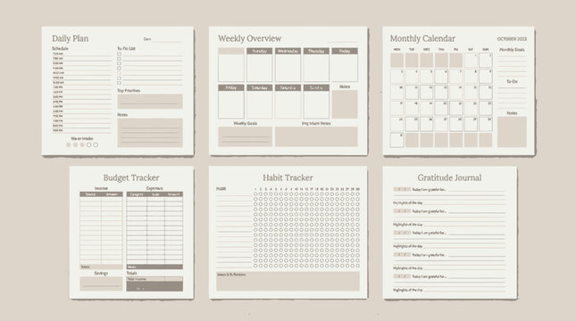 Elegant Minimalist Paper Planner Templates Set for Daily Scheduling and Monthly Goal Organization