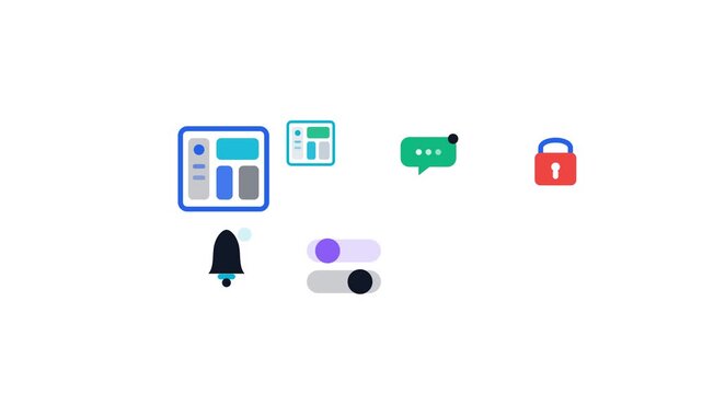 Premium merging responsive layout dashboard and bell floating grid UI web icon animation 120