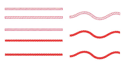 Red rope border set with straight and wavy twisted lines © Duru