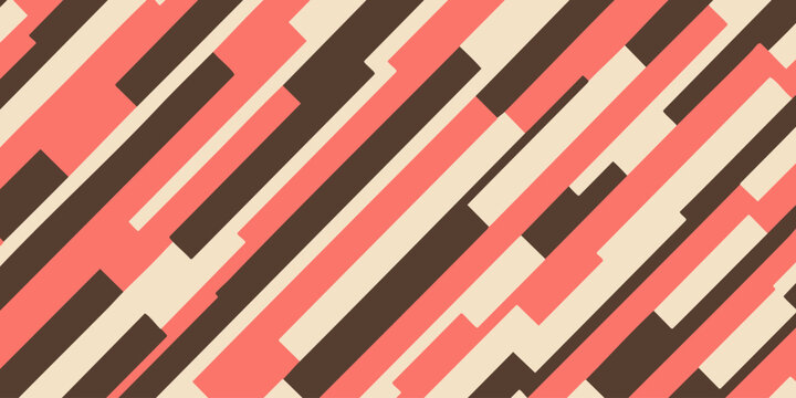 A colorful geometric pattern features brown, salmon, and beige stripes.