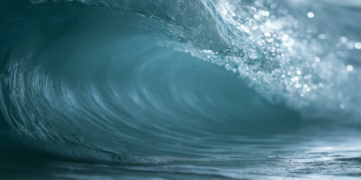 Water splash and flowing ocean waves in motion on a blue sea background with foam, wind, and natural energy of water and tide