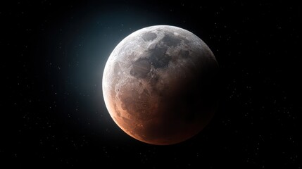 Fototapeta premium Moon shines in the night sky with stars visible around while the Earth’s shadow adds depth to its surface during a lunar event