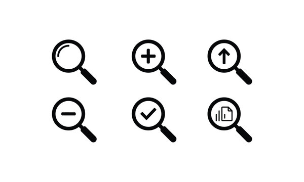 Magnifying glass vector set, search, zoom icon assortment.