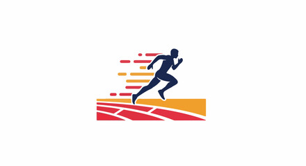 Fototapeta premium A dynamic silhouette of a runner in motion, depicted against abstract track lines and streaks