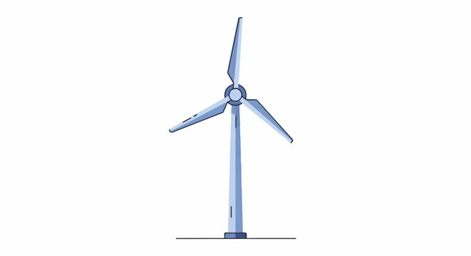 A simple illustration of a wind turbine with light blue blades and tower on a white background